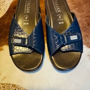 Italian Shoemakers Navy Embossed Mules